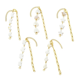 304 Браслет из цепочки из нержавеющей стали в виде скрепки и звеньев в форме звезды, сердца и луны из натуральной ракушки, разнообразные, цвет морской раковины