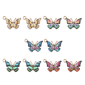 10Pcs 5 Colors Light Gold Alloy Enamel Pendants, Cadmium Free & Nickel Free & Lead Free, Butterfly Charm