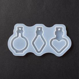 DIY Round & Rhombus & Heart Bottle Pendant Silicone Molds, Quicksand Molds, Resin Casting Molds, for UV Resin & Epoxy Resin Craft Making
