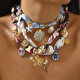 304 Женские шарфы с подвеской из нержавеющей стали и эмалированным принтом, золотые