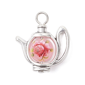 Сплавочные подвески тибетского стиля, чайник, со стеклом и железной петлей, античное серебро