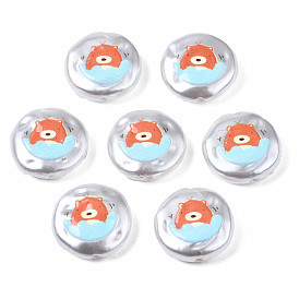 3D Printed ABS Plastic Imitation Pearl Beads, Flat Round with Bear