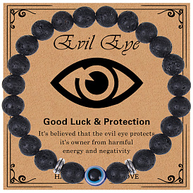 Lava Rock with The Evil Eye Beads Bracelet