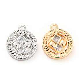 Brass Micro Pave Cubic Zirconia Charms, Flat Round