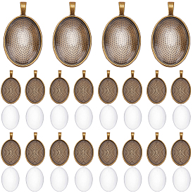 30Pcs Alloy Pendant Cabochon Settings, Oval, with 30Pcs Glass Cabochons