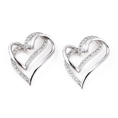 Rhodium Plated 925 Sterling Silver Micro Pave Clear Cubic Zirconia Pendants, Heart Charms wit 925 Stamp