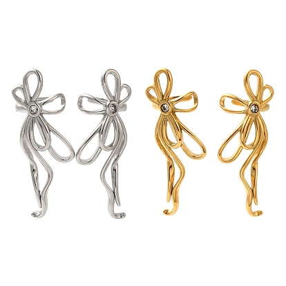 304 серьги-каффы из нержавеющей стали с бантом, с четким кубического циркония