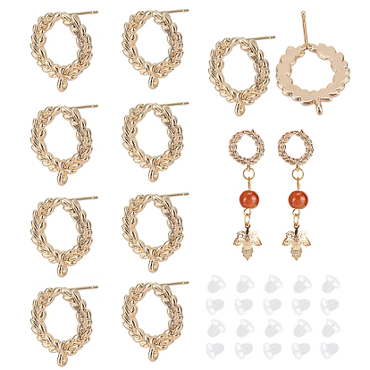 10шт. латунная фурнитура для сережек-гвоздиков, с вертикальными петлями и пластиковыми ушными гайками 20шт., кольцо с оливковым листом