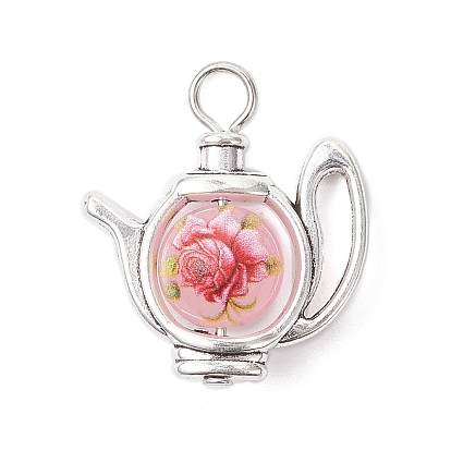 Сплавочные подвески тибетского стиля, чайник, со стеклом и железной петлей, античное серебро