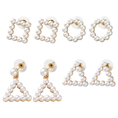 4 пары 4 стили серьги-гвоздики из сплава и пластика с имитацией жемчуга, золотые