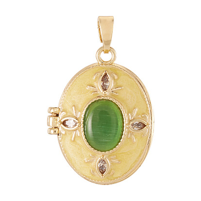 1 Stück Messing-Emaille-Medaillon-Anhänger, mit Strass und Harz, oval Charme, golden