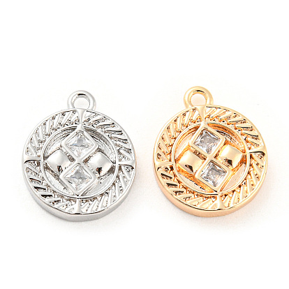 Brass Micro Pave Cubic Zirconia Charms, Cadmium Free & Nickel Free & Lead Free, Flat Round