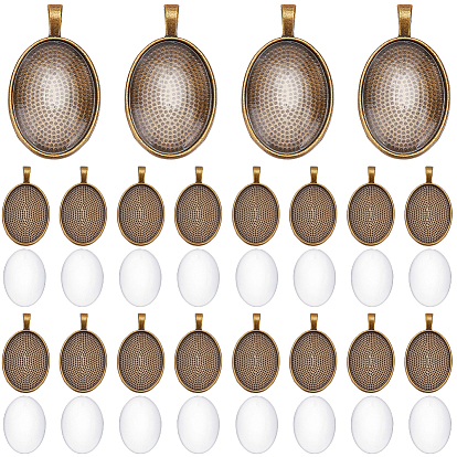 30Pcs Alloy Pendant Cabochon Settings, Oval, with 30Pcs Glass Cabochons