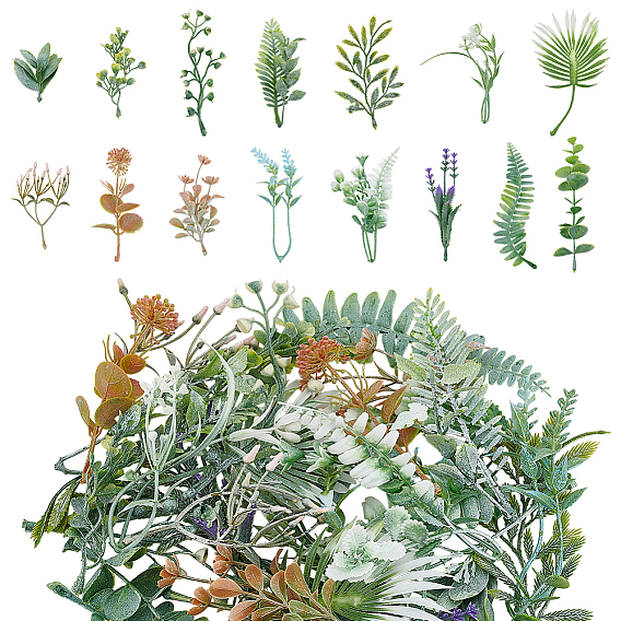 45Pcs 15 Styles Plastic Simulated Plant, for Wedding Party Home Room Decoration Accessories