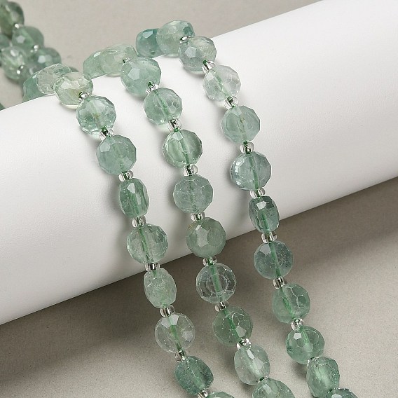 Естественный зеленый флюорит бисер нитей, плоско-круглые, граненые, с бисером