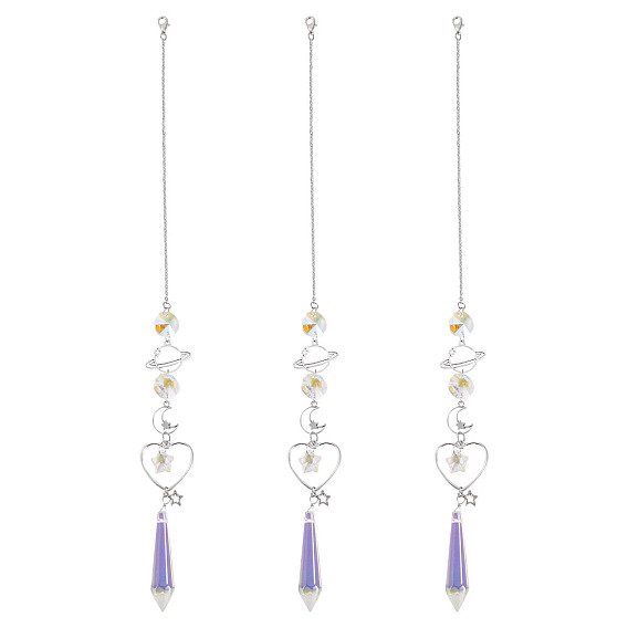 3шт. сплав планета луна подвесные украшения, Стеклянные конусообразные ловцы солнца с кисточками для украшения сада на открытом воздухе