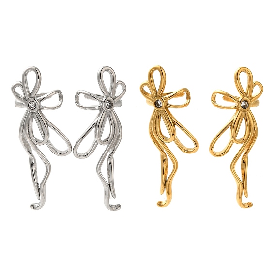 304 серьги-каффы из нержавеющей стали с бантом, с четким кубического циркония