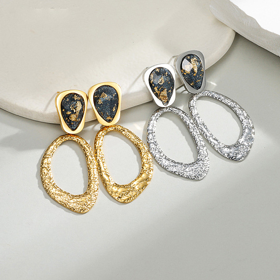 304 Серьги-гвоздики из нержавеющей стали и смолы, неправильный овал