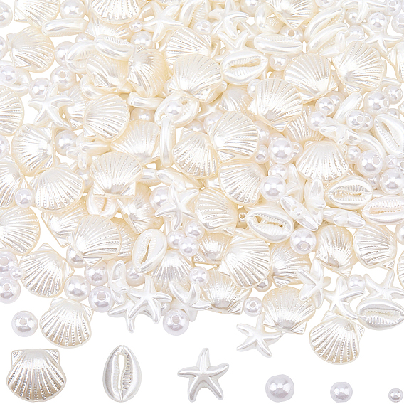 440Pcs 6 Styles ABS Plastic Imitation Pearl Beads, Mixed Shapes