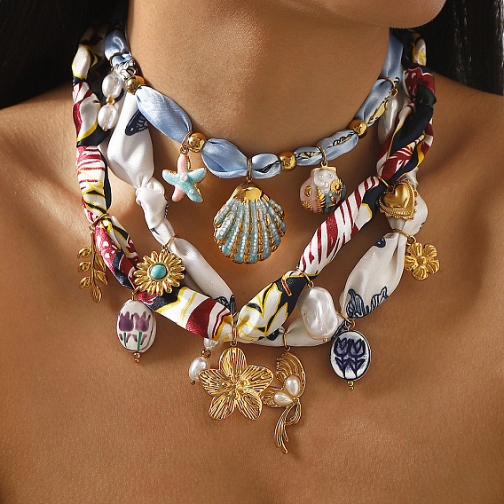 304 Женские шарфы с подвеской из нержавеющей стали и эмалированным принтом, золотые