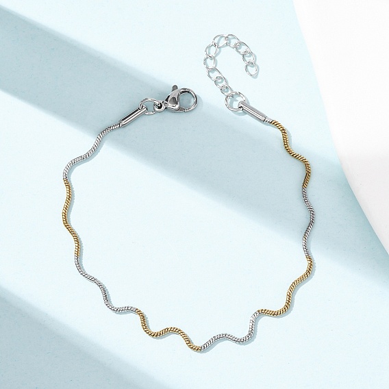 304 Браслеты-цепочки в форме волны из нержавеющей стали для женщин, ионное покрытие (ip)