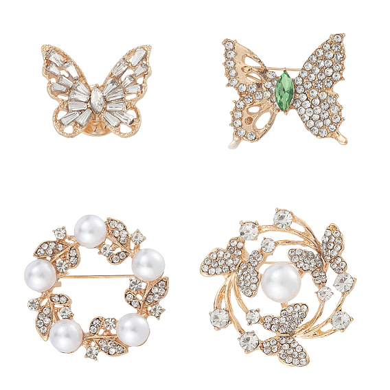 4 шт. 4 стили броши из сплава со стразами для одежды, с инициационной жемчужиной