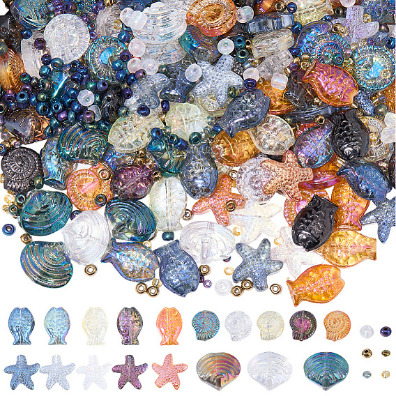 730Pcs 24 Styles Ocean Theme Electroplate Glass & Glass Seed Beads Findings Kits