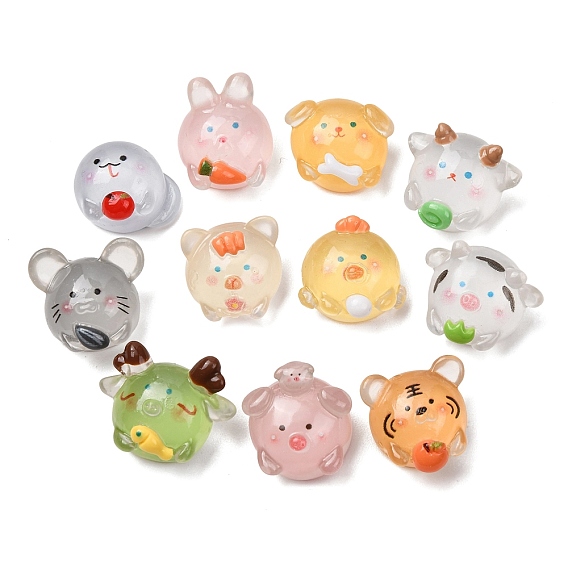 3D Transparen Resin Cabochons, Chinese Zodiac Animal