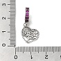 Thailand 925 Sterling Silver Micro Pave Clear Cubic Zirconia European Dangle Charms, Heart with Tree Pendants