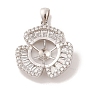 925 Sterling Silver Peg Bail Pendants, with Cubic Zirconia, Hollow Snowflower Charm, for Half Drilled Beads