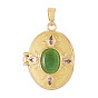 1Pc Brass Enamel Locket Pendants, with Rhinestone and Resin, Oval Charms, Golden