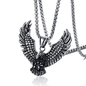 Eagle Stainless Steel Pendant Necklaces, Box Chain Necklace for Men