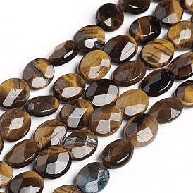 Natural Tiger Eye Beads Strands, Oval, Faceted