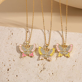 Minimalist Oil Zircon Butterfly Pendant - 14K Gold Plated Copper Jewelry