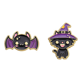 Cute Cartoon Animal Brooch, Alloy with Enamel Cat Bat Pin Badge, Gothic Style Jewelry