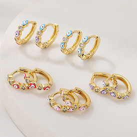 18K Gold Plated Devil Eye Drop Earrings with Oil Dripping Zircon for Women