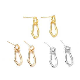 Brass Twist Oval Dangle Stud Earrings for Women, Nickel Free