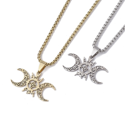 304 Stainless Steel Pendant Necklaces, Hollow Triple Moon Goddess