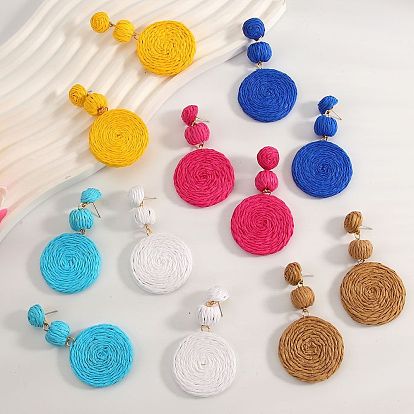 Плоские круглые серьги-гвоздики из сплава рафии