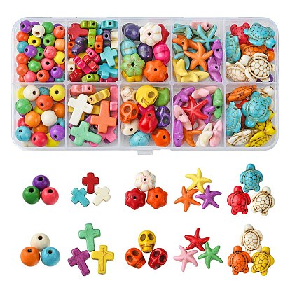 8 стили синтетических бирюзовых бусин, окрашенные, разнообразные