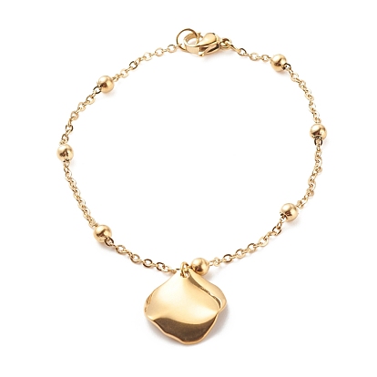 Ion Plating(IP) 201 Stainless Steel Twist Rhombus Charm Bracelet with 304 Stainless Steel Satellite Chains for Women