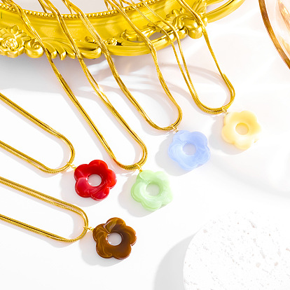 5- лепестковые цветочные акриловые подвески-ожерелья, 304 двухслойные ожерелья из нержавеющей стали в виде змеи для женщин, золотые