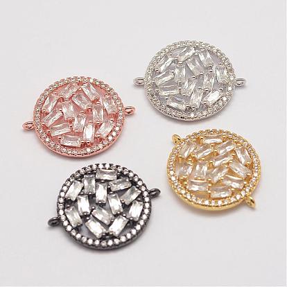 Brass Micro Pave Cubic Zirconia Links, Cadmium Free & Lead Free, Flat Round