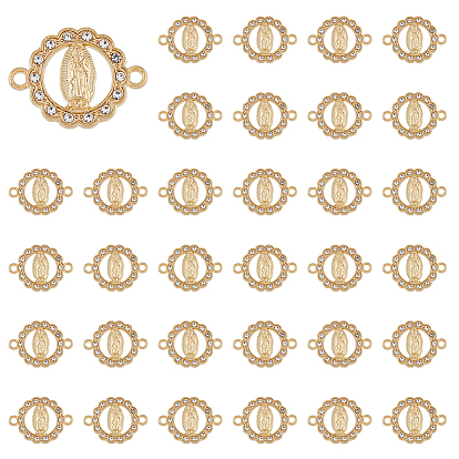 Religion Alloy Connector Charms with Crystal Rhinestone, Flat Round Links with Virgin Pattern