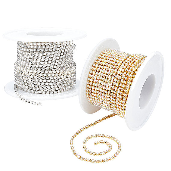 2 Rolls 2 Colors Brass Claw Chains, with ABS Plastic Imitation Pearl Beads, with Spool