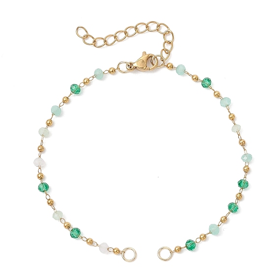 Ручная работа 304 изготовление браслета-цепочки из нержавеющей стали и граненых стеклянных бусин в форме ронделей, золотые