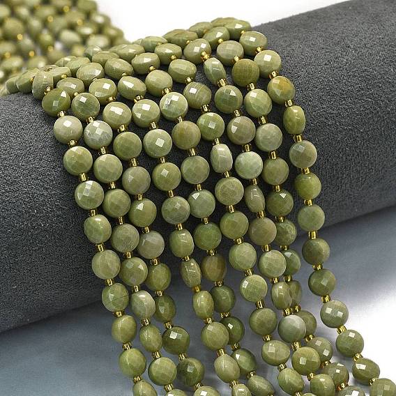 Бусы из натурального алашанского агата, с бисером, граненый ромб, плоско-круглые