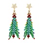 Серьги-гвоздики с подвесками для женщин в виде рождественской елки из натуральной красной яшмы и стеклянных бусин