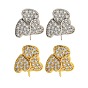 Rack Plating Brass Micro Pave Clear Cubic Zirconia Studs Earrings Finding, Cadmium Free & Lead Free, Long-lasting Plated, Heart
