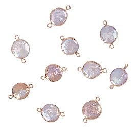 Plated Natural Baroque Pearl Keshi Pearl Links Connectors, with Iron Findings, Flat Round